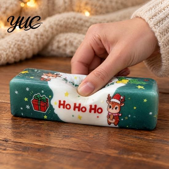 Slow Rebound Squeeze Toys Christmas Theme Butter Toy, Rising Fidget Stick Sensory Soft Cube Toy for Adults, Stress Relief Home Office Travel