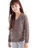 Girls' V-neck Wool Base Layer Sweater - Soft, Warm, Skin-friendly, Solid Color One-Piece Top