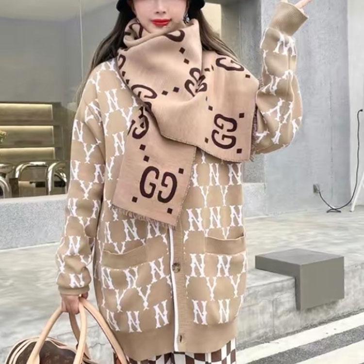 New MLB Old Flower Knitwear Unisex Dark Beige 3AKCM0121-50BGD