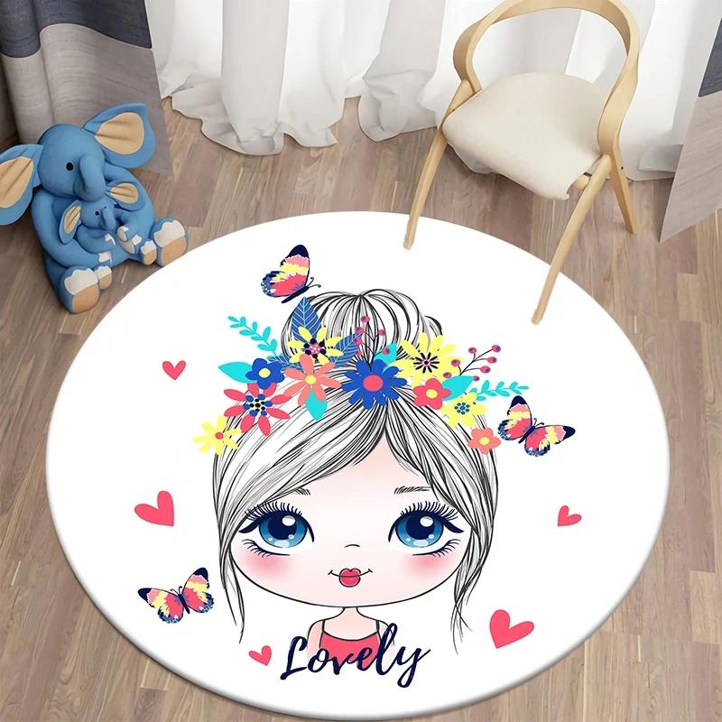 Cartoon Ballet Girl Round Carpet Moon Princess Print Rug For Children's Room Sofa Living Room Balcony Corridor Decor Floor Mat