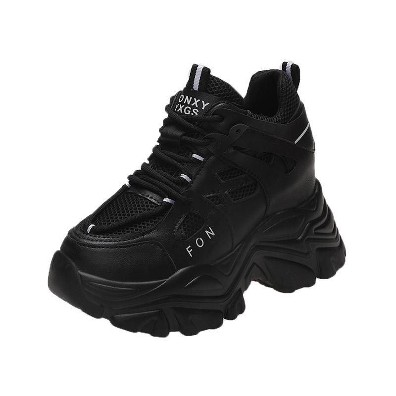 

Модные женские массивные кроссовки 2025 Модные кроссовки на платформе Женские брендовые клинья Повседневная обувь для женщин Кожаная спортивная обувь Папины кроссовки 10 см 34 чёрный