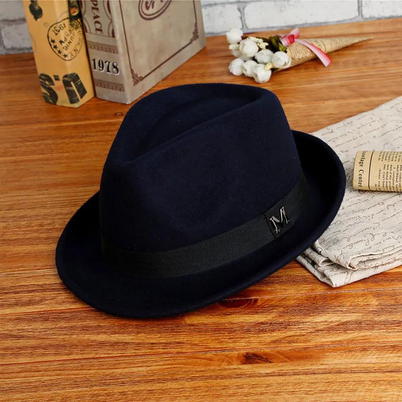 Klassischer Woll-Fedora für Herren, Jazz-Stil Wintermütze mit schmaler Krempe, Britische Modekappe für Alltag & Business