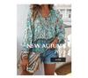 Bohemian Rayon Print Lace-up Long Sleeve Top for Women - 2025 Spring/Summer Collection