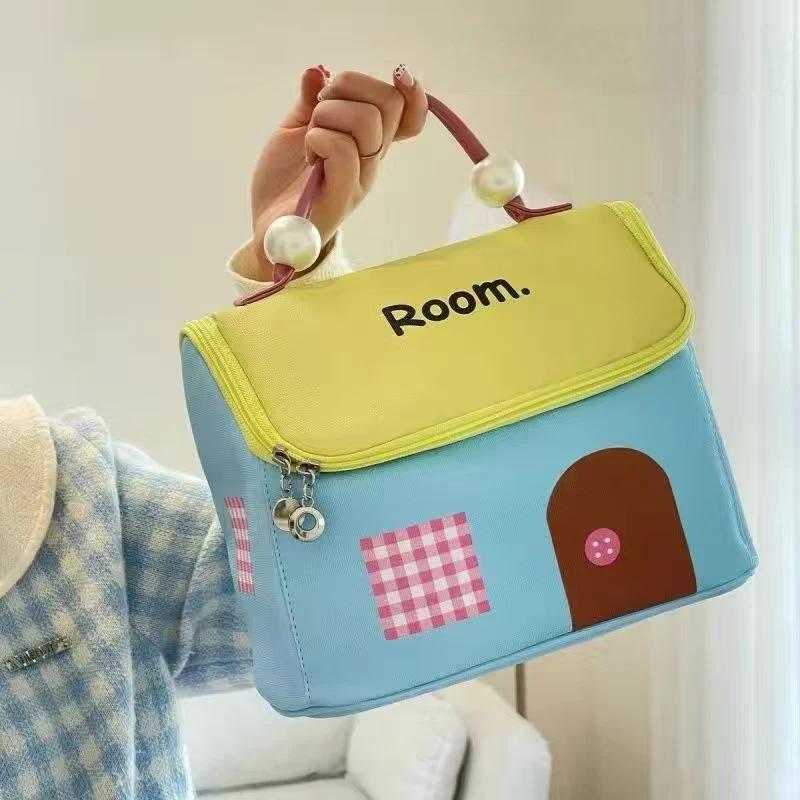 House Shape Multi-layer Makeup Bag Large Capacity Portable Travel Cosmetic Organizer with Divider Cute Cartoon Style Waterproof