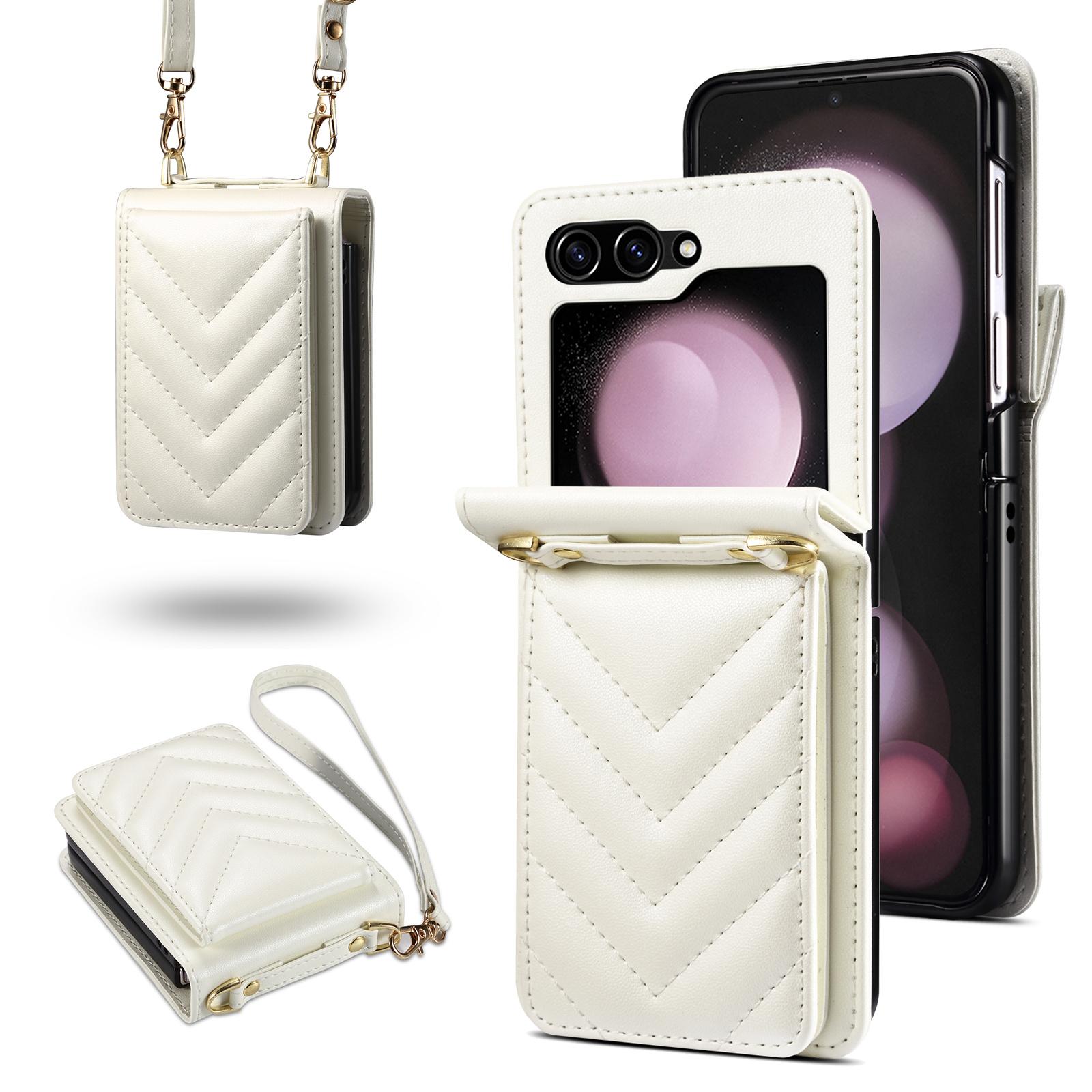 

For Samsung Galaxy Z Flip7 FE 5G/Z Flip6 5G Case PU Leather+PC Crossbody Phone Cover with Card Holder White
