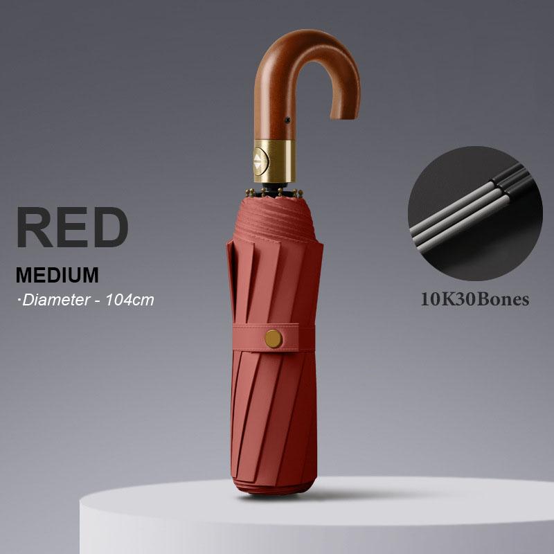 30 Speichen Winddicht Stark Verstärkter Automatischer Faltbarer Regenschirm für Männer Gebogener Holzgriff Luxus Regenschirm Wasserabweisend