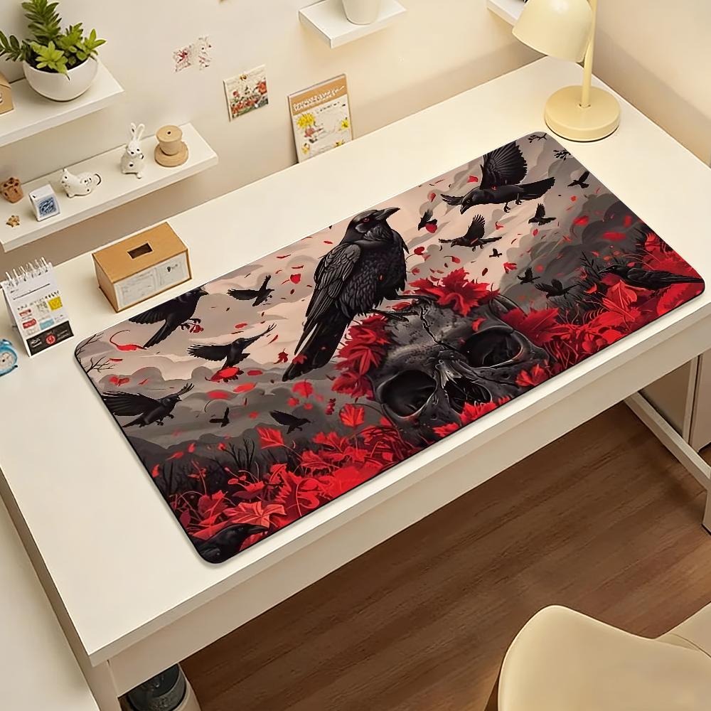 Crow Skull Ravens Mouse Pad Nonslip Locking Edge DeskMat PC Laptop Accessories Rubber Office Keyboard Large Game XXL Carpet