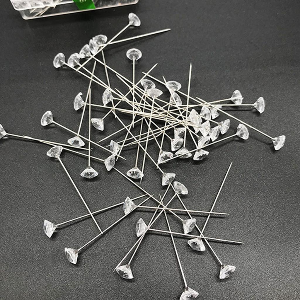 50/100Pieces Diamond Head Pushpin Transparent Map Pin for Cork Board Sewing Pins for Fabric Clothing DIY Sewing Crafts