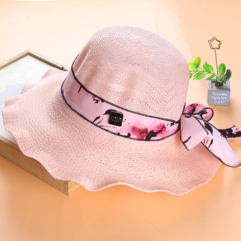 Hat Women's Summer Sun Protection Visor Lafite Straw Hat Fashion Middle-aged and Elderly Mother Sun Hat Big Brim Bucket Hat