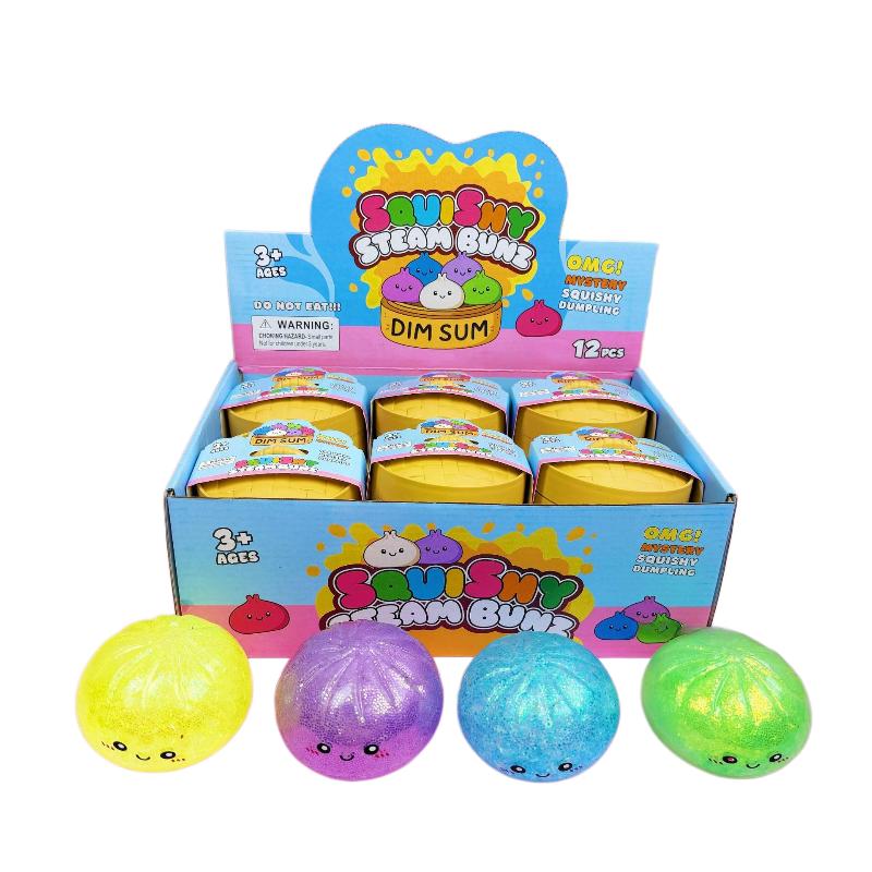Poudre Dorée Brillante Xiaolongbao Squishy - Bun Facial Doux Élastique Jouet à Presser Fidget Décompression
