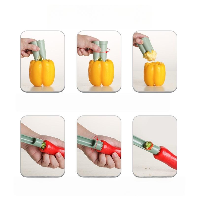 2-in-1 Fruit Pepper Corer Color Pepper Core Seed Remover Reusable Fruit Vegetable Coring Tool Portable Kitchen Utensil