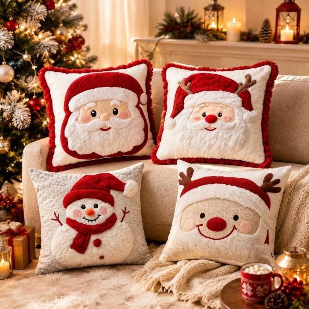 Soft Throw Cushion Case 2D Printed Snowman Pillow Cover Atmosphere Christmas Pillow Covers Sofa