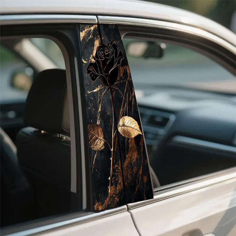 2 pieces, B-pillar car stickers Black, rose, leaves Protective film, suitable for all vehicle models