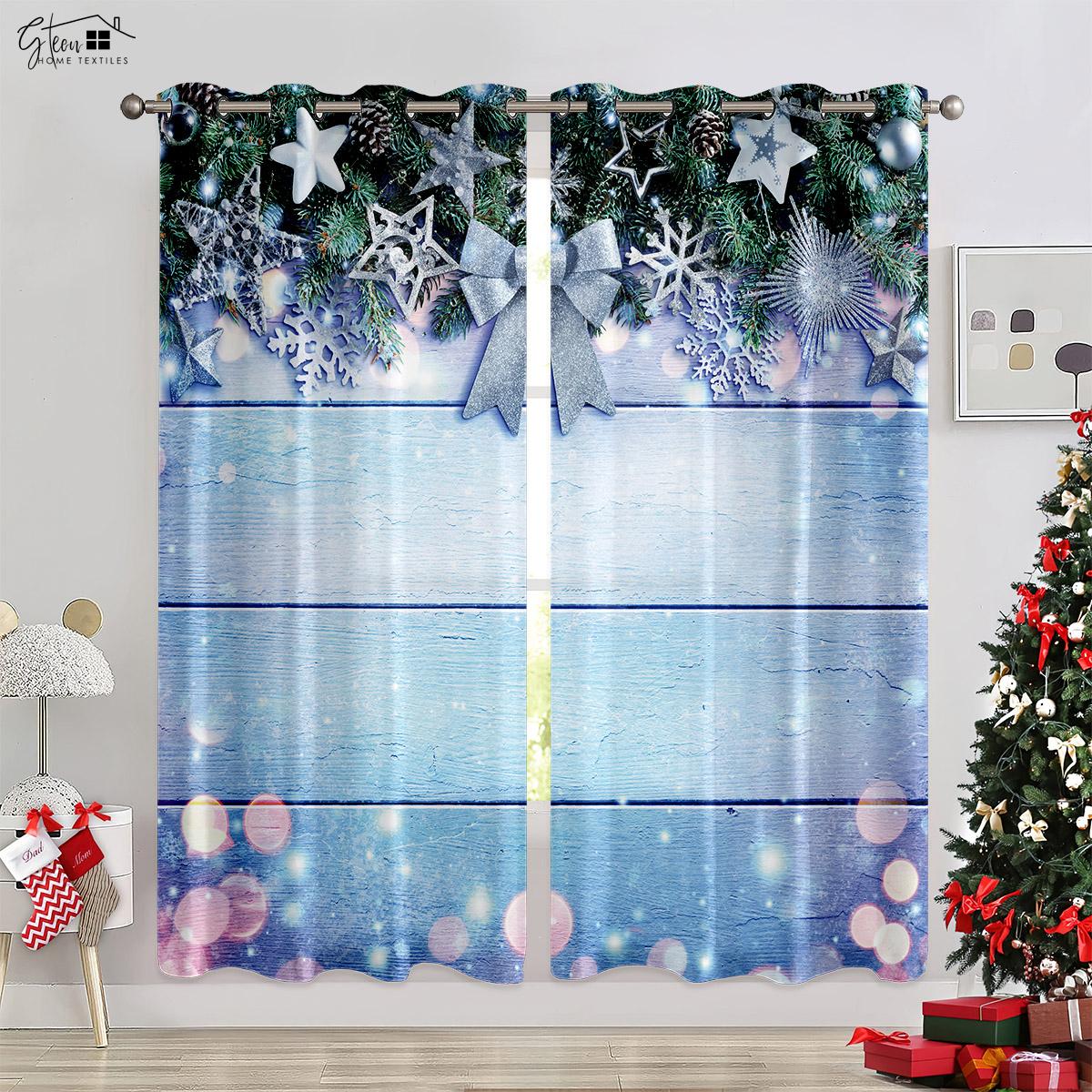 

Рождественские украшения Шторы Рождественская елка Санта-Клаус Подарок Лось Камин Снежинки Новогодний фестиваль 3D-печать Шторы W50xH130(CM)x2PCS&Rod pocket