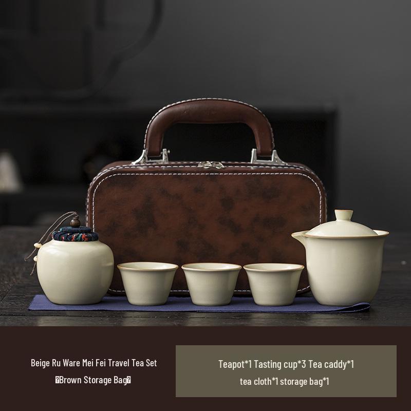 Portable Ceramic Tea Set: One Pot & Three Cups for Outdoor and Business Gifts