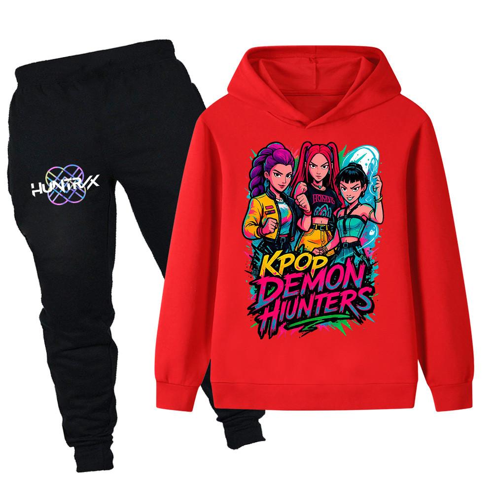 PB1213 Kinder Jungen Mädchen Kpop Mira Zoey Rumi Print Langarm Kapuzenpullover Hose Hosen Kleidersets