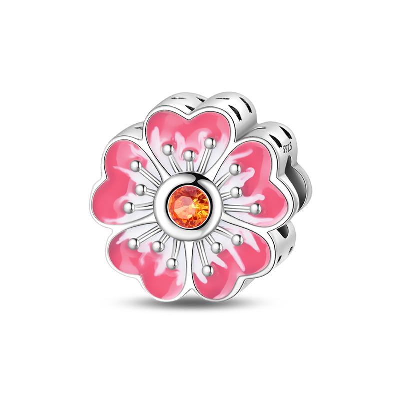 Copper Craft Plum Blossoms Azaleas Sunflowers Cherry Blossoms Sparkling Zircon Beads Charms Birthday Diy Exquisite Jewelry