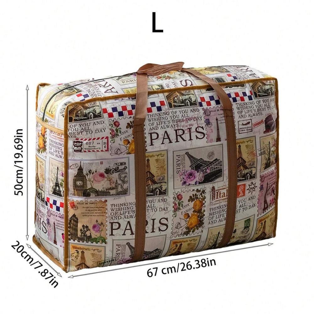 Große Aufbewahrungstasche im Vintage-Stil mit starkem Reißverschluss und Griffen, faltbare Reisetasche aus Stoff