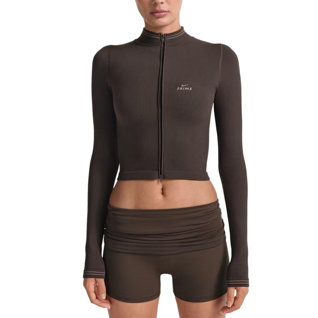 Nike X Skims Ribbed Seamless Stretch Zip Collar Short Sleeve Jacket Women jackets TPLSL11145W-PHR L