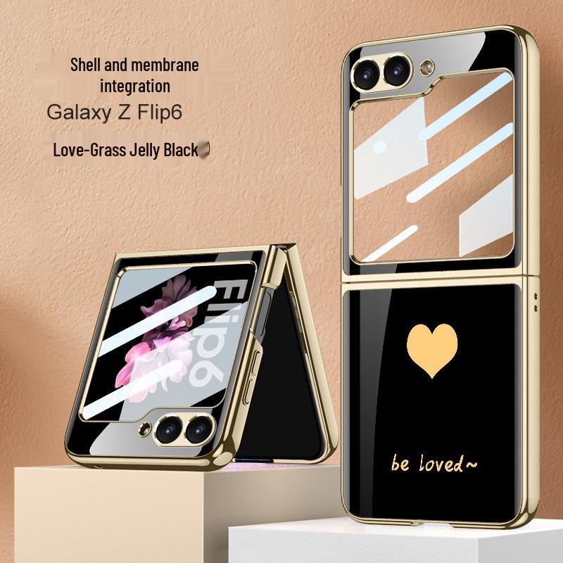 Custodia Samsung Z Flip6 con Cuore in Vetro Galvanizzato Schermo Pieghevole