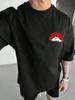 Men Black Graphic T-Shirt - Casual Japanese-Inspired Print with Mount Fuji Red Sun Short Sleeve Crew Neck Men Clothing