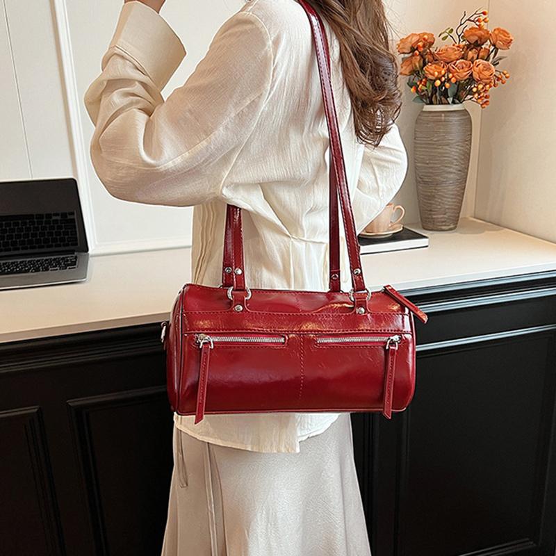 Yogodlns Underarm Barrel-shaped Bag For Women New Fashion Solid Crossbody Bag Versatile Large Capacity Shoulder Commuter Bag