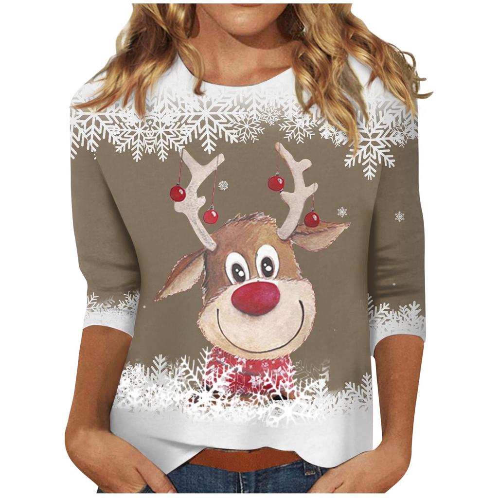 Spring and Autumn Round Neck Christmas Themed Pattern 3D Printed Top Fashionable Casual Long Sleeved Women's T-shirts