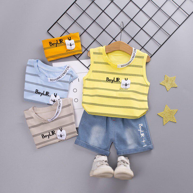 Boys Casual QR Print Summer Outfit – T-Shirt & Denim Shorts Set