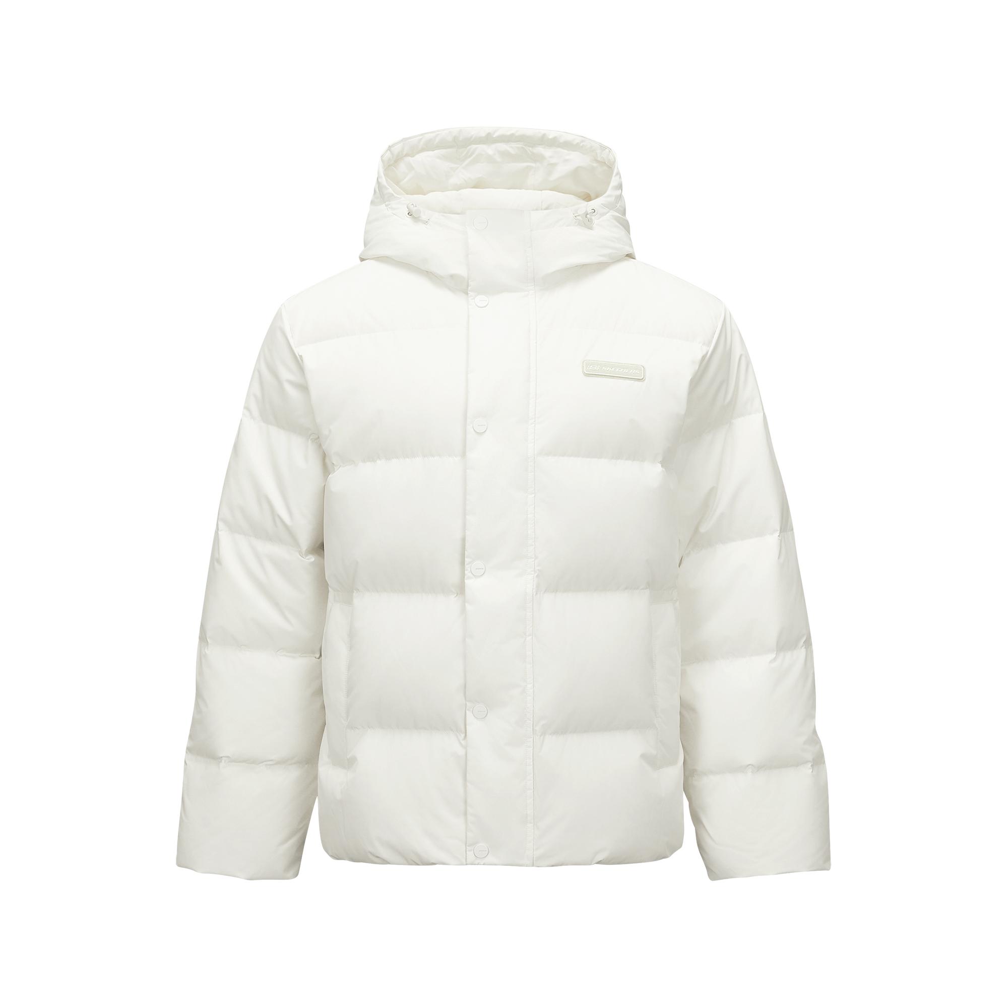 Skechers Windproof Waterproof Oil-Resistant Teflon Three-Proof Warm Duck Down Hooded Down Jacket Unisex Outerwear Cotton-Candy-White L324U154-0074 S