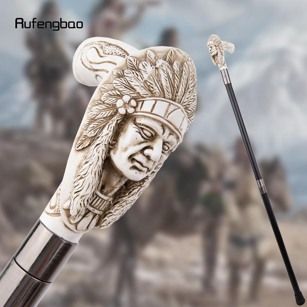 White Resin Feather Skull Head Walking Cane Fashion Decorative Steel Stick Gentleman Elegant Cosplay Cane Knob Crosier 97cm