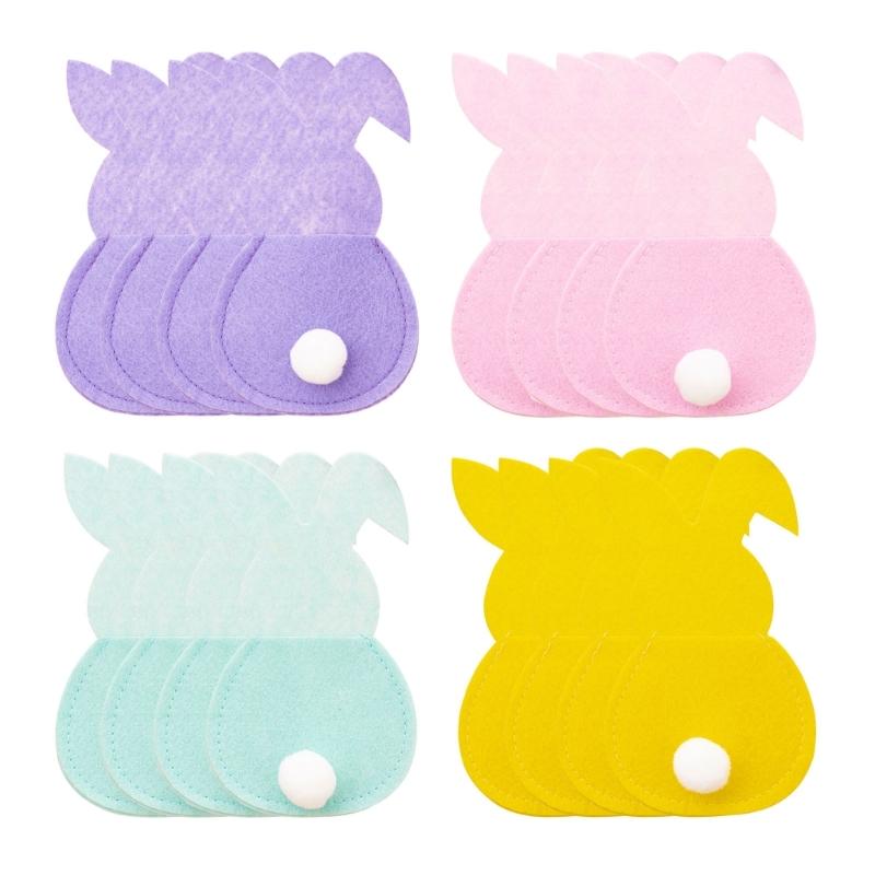 4 Pezzi Pratica Sacca Portaposate in Feltro a Forma di Coniglio Sacca Portaposate in Feltro con Coniglio di Pasqua Decorazioni Felici di Pasqua per Posate