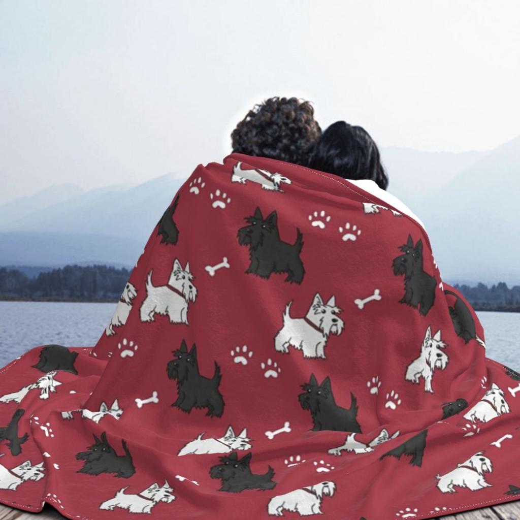 Red Scottish Terrier Dog Blanket Fleece Printed Scottie Tartan Skye Multi-function Soft Throw Blankets for Sofa Travel Quilt