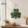 Irish Theme Porch Sign St. Patrick's Day Wooden Clover Door with Hemp Rope, Rustic Double Layer Shamrock Hanging Farmhouse Hanger Decor Artificial