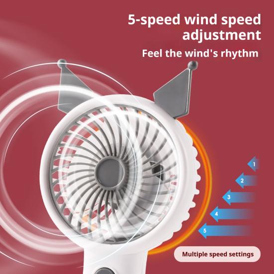 Tragbarer Mini-Ventilator im Cartoon-Katzenohren-Design, 5 mm Sicherheitsgitter-Turbinenflügel, 5 Geschwindigkeitsstufen, Schnellladefunktion