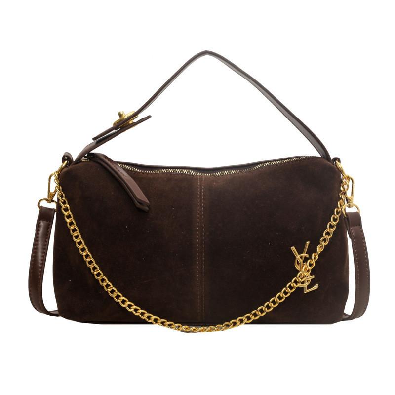 2023 New Vintage Suede Retro Stitching Shoulder Crossbody Bag Women Chain Handbag