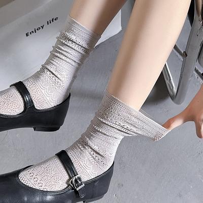 Female Spring and Summer Pure Color Lace Hollow Mesh Breathable Sweet All Build In Tube Socks