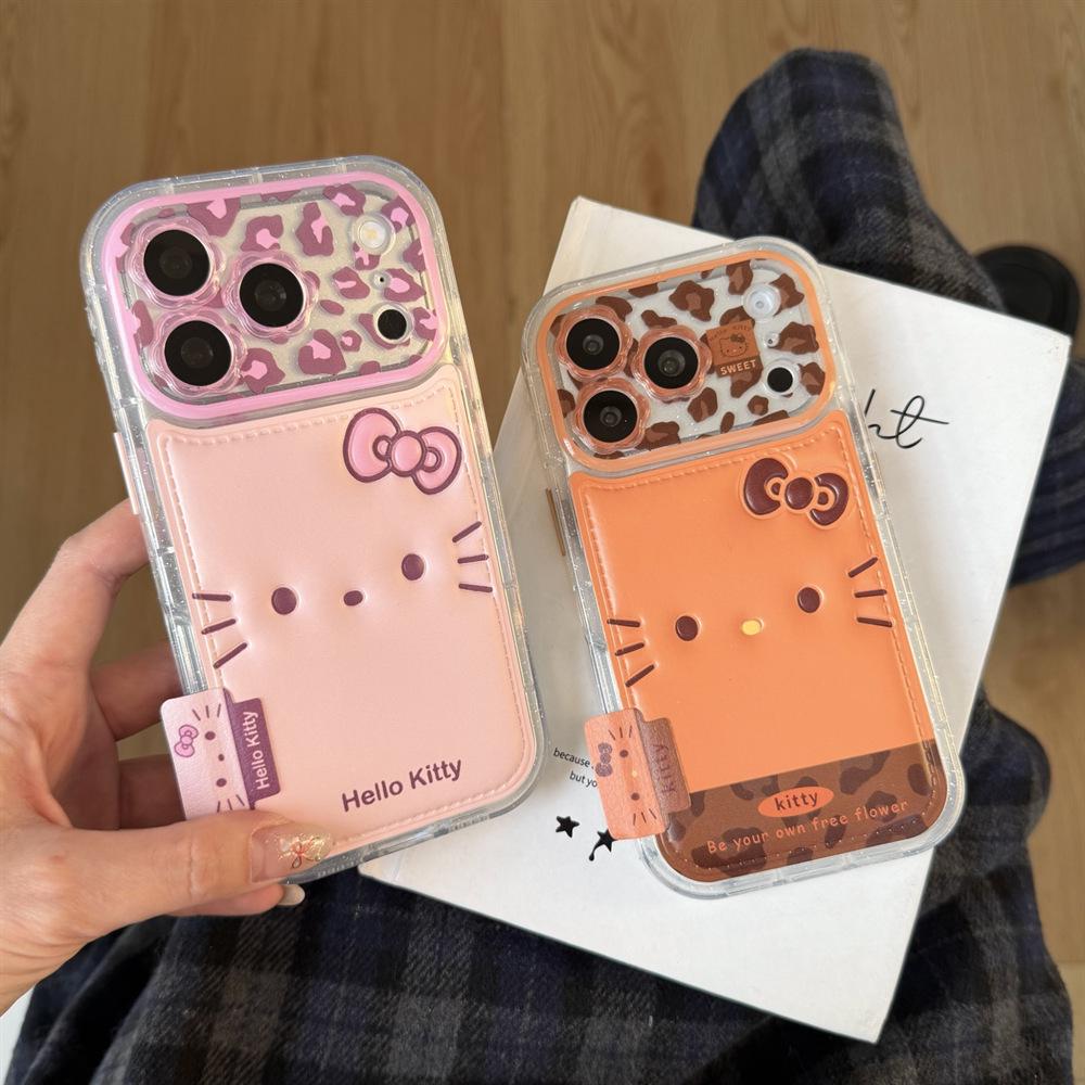 Embossed Leopard Print KT Cat iPhone 14/13 Compatible Drop-Proof Case for Apple 17/16/15 PROMAX