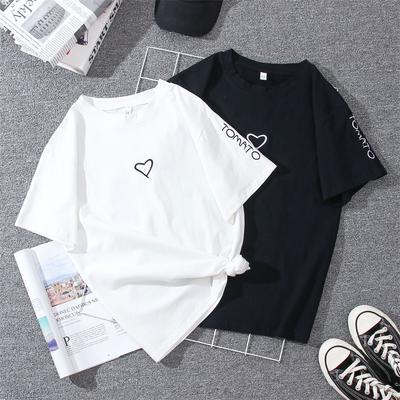 Sommer-Liebhaber-T-Shirt, lässig, weiß, Tops, T-Shirt, Frauen, Liebesherz, Stickerei, Druck, Paare, T-Shirt