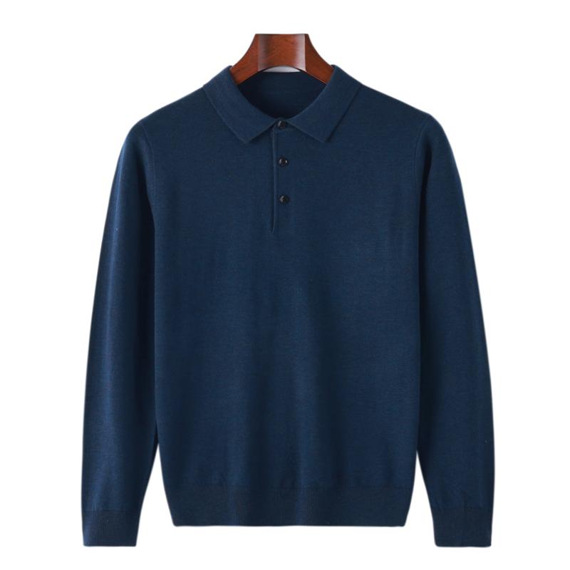 Men's Worsted POLO Collar Sweater Qinghe Cashmere 50% Mulberry Silk 50% Wool Men's Autumn and Winter Cashmere Soft and Warm