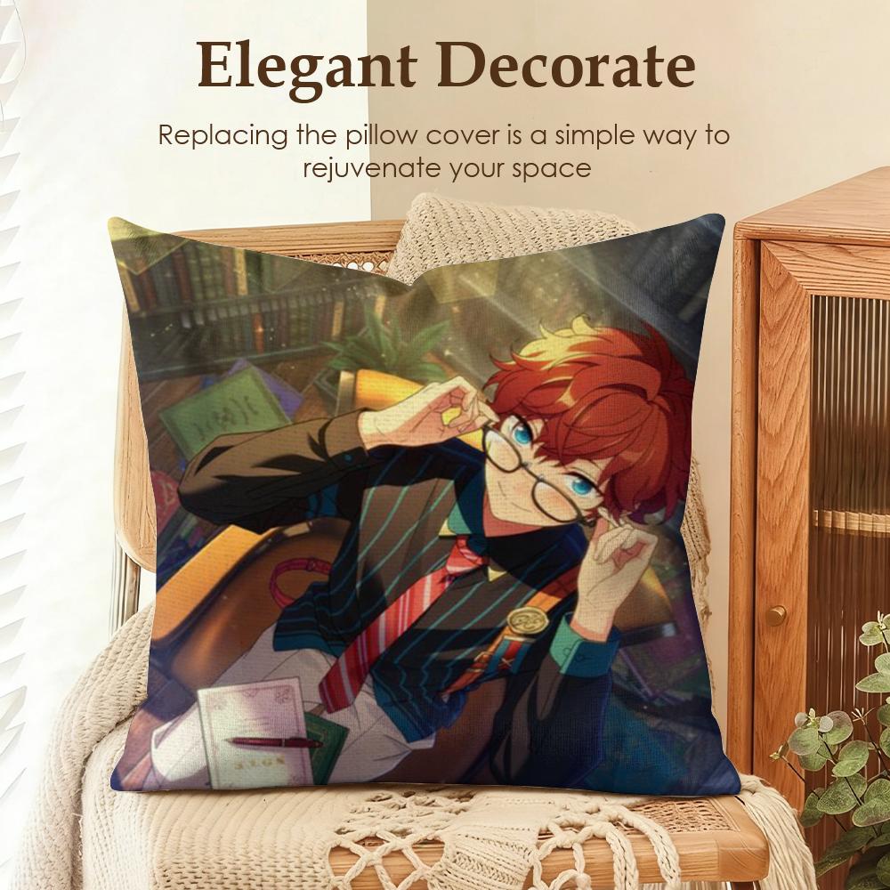 Cartoon EEnsemble Stars Cushion Cover Natural Linen Organic Fabric DoubleSided Printing Sofa Home Decor Gift Pillow Case