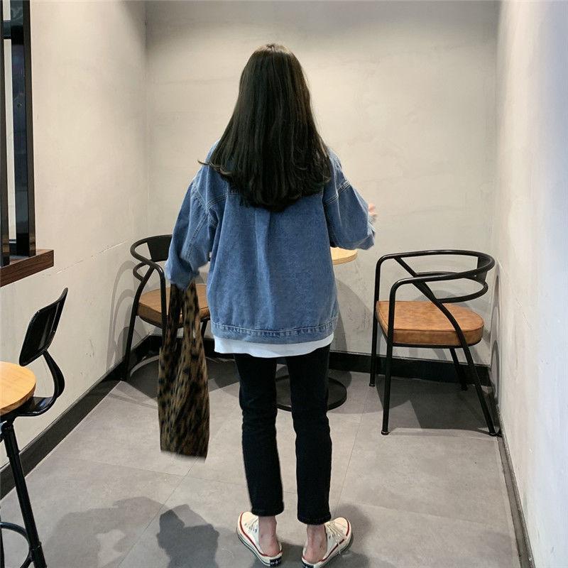 Women's Oversized BF Denim Jacket Lapel Pocket Loose Korean Style Casual Long Sleeve Jean Outerwear Spring Autumn Coat