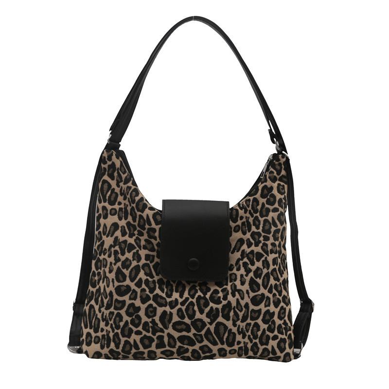 Versatile Leopard Print Tote Bag For Women Spacious Stylish Shoulder Backpack чёрный