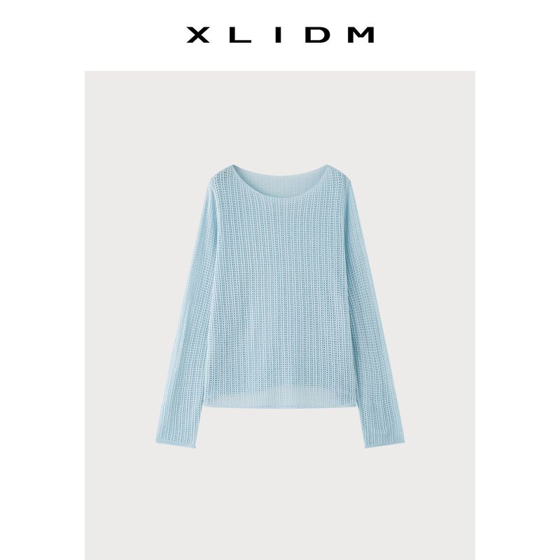 

Xiaoli Plus Size Women s Clothing Cool Sunscreen Cover-Up 2026 New Spring/Summer Linen Hollow Out Off-Shoulder Knitted Top Freshwater Blue (in Stock) XL