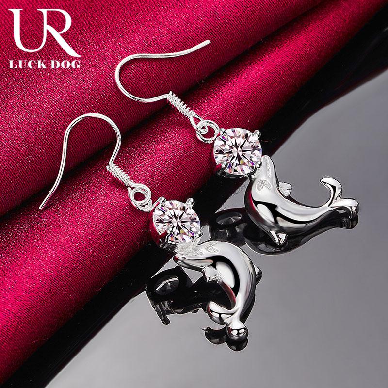 925 Sterling Silver AAA Zircon Dolphin Piercing Earrings Fashionable Wedding Jewelry