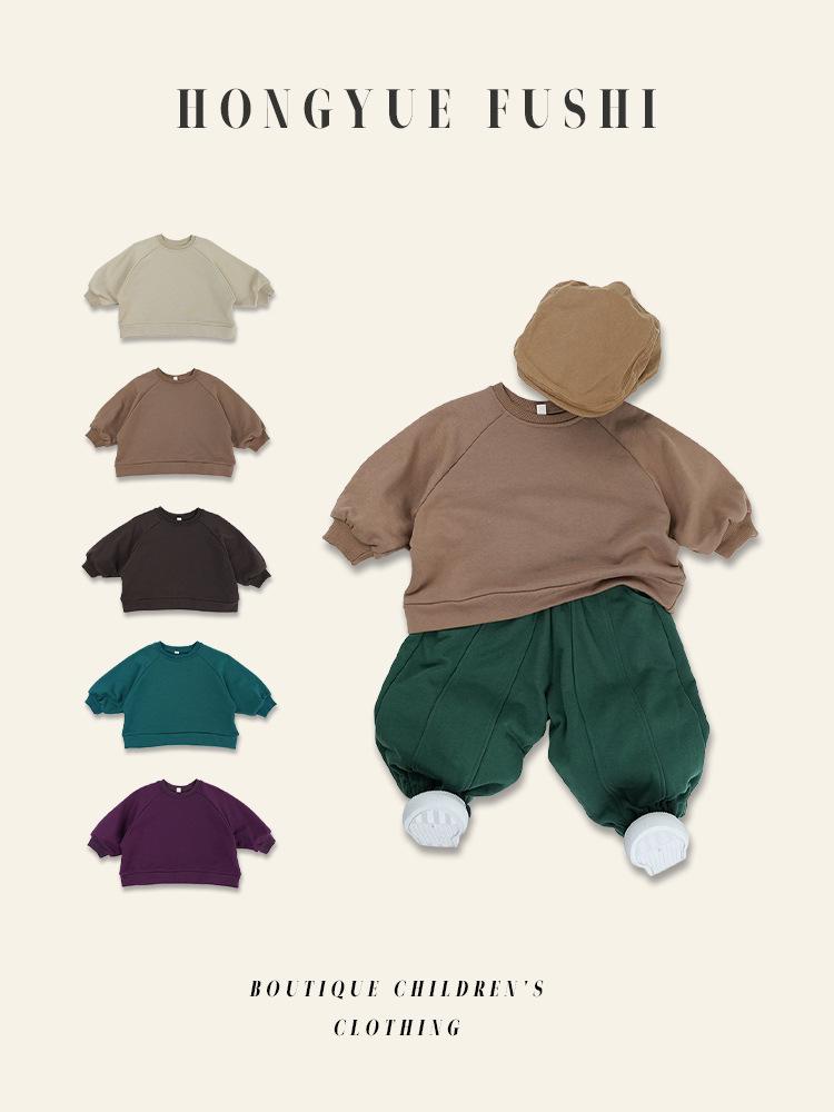 Korean Style Unisex Baby Sweatshirt - Thick Pure Cotton, Trendy Round Neck for Spring & Autumn