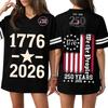 Women V Neck Casual Loose Fit Sports Jersey Top with 250th Anniversary Print Short Sleeve Independence Day Shirt