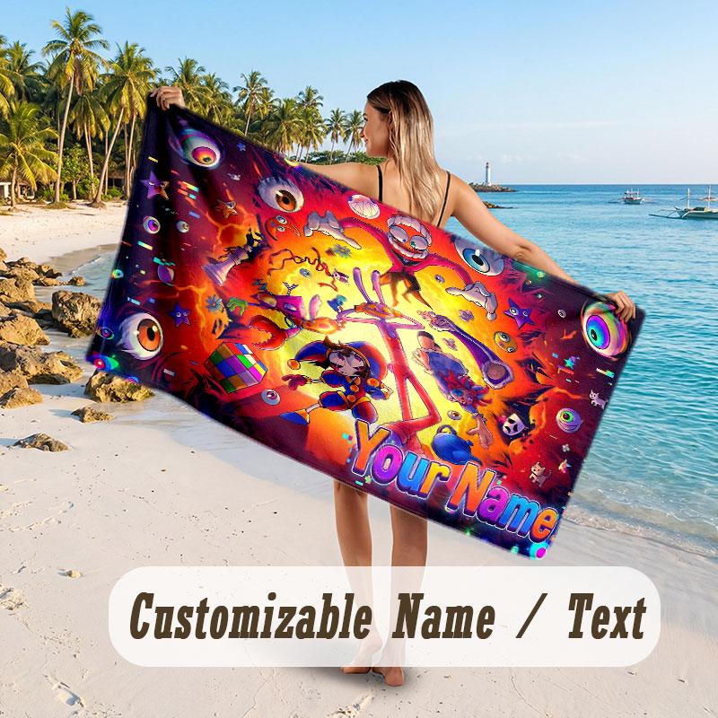 Personalized Beach Towel,The Amazing Digital Circus Custom Printed Name Text, Super Absorbent Towel For Beach Vacation