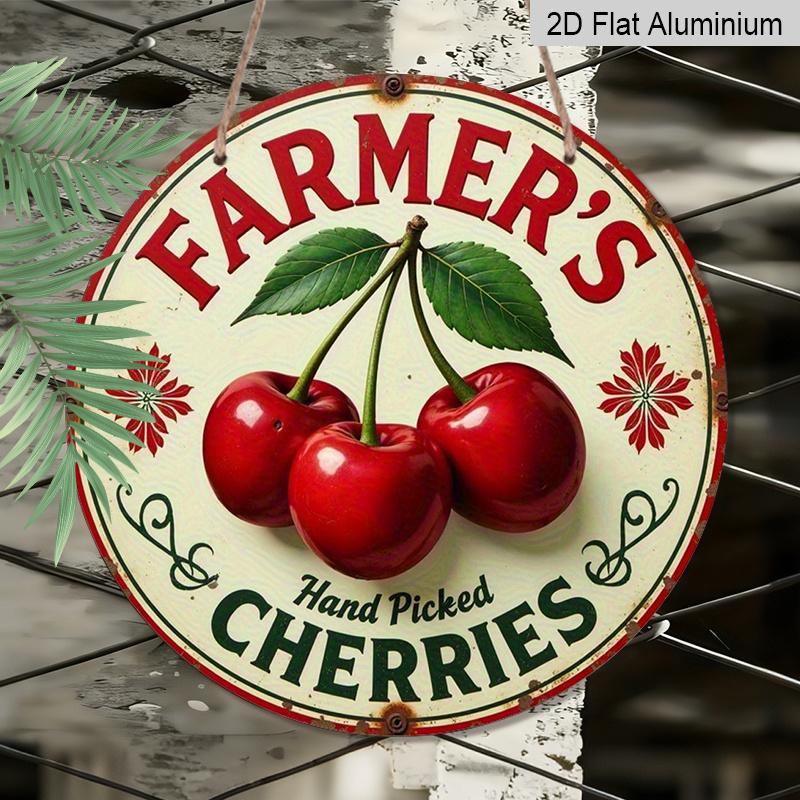 2D Flat 1pc, 8x8 in, Charming Hand-picked Cherry Farmer's Market Aluminum Metal Decorative Signs & Plaques - Perfect for Home, Farmhouse and Garden