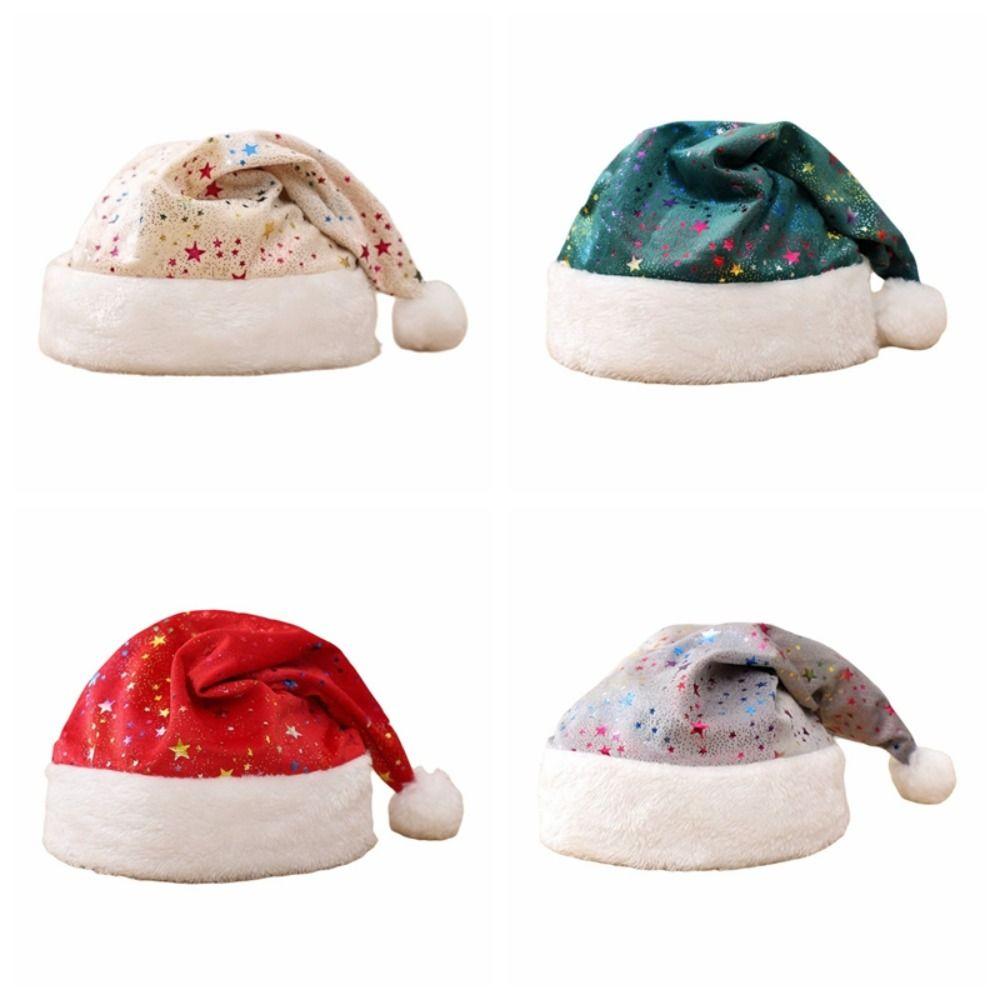 Fluffy Santa Hat Star Pattern Plush Hat Fashion Christmas Hat Holiday