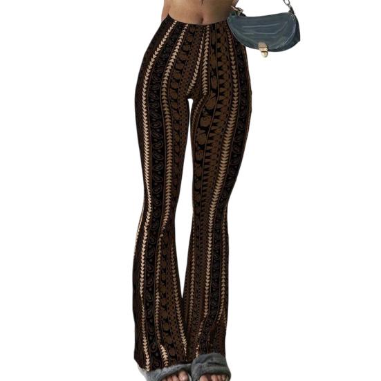 Women Yoga Pants Elastic Mid-rise Casual Printed Flared Trousers Printing Flattering Leg Silhouette Pants Running Walking Long Pants